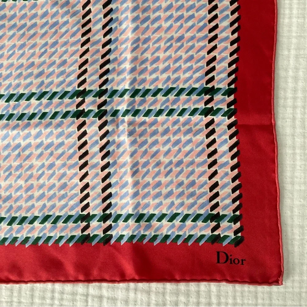 Dior Silk Scarf Geometric Print Red - 21”